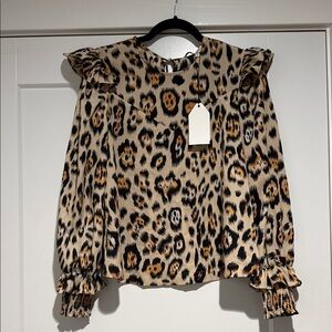 English Factory Leopard Ruffle Sleeve Top